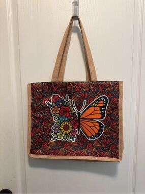 Butterfly Jute Tote Bag